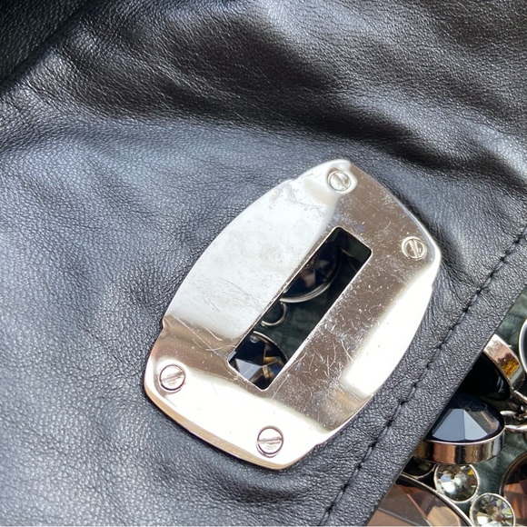 MIU MIU BLACK NAPPA LEATHER MATELASSE CRYSTAL CHAIN STRAP SHOULDER FLAP BAG - Picture 5 of 16